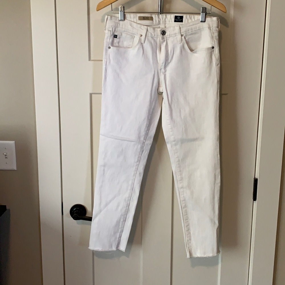 AG cropped cigarette leg white jeans